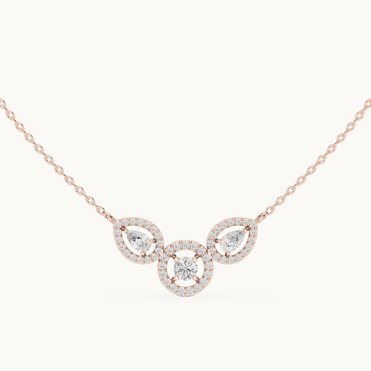Pear and round lab-grown diamond halo trio mangalsutra pendant in rose gold, 1.11 CT TW, view 4