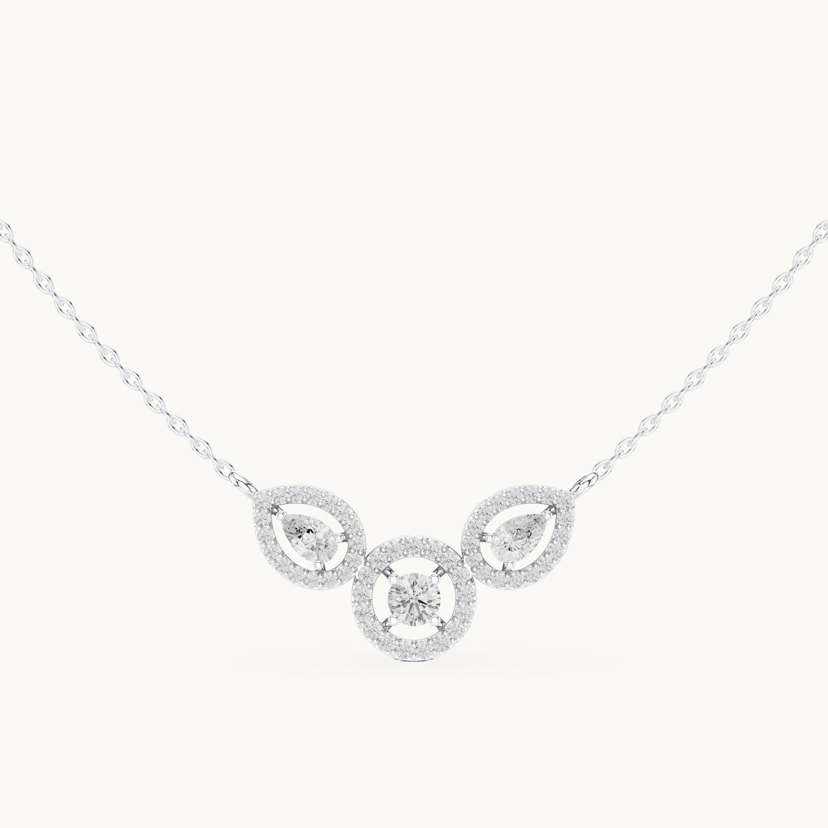 Pear and round lab-grown diamond halo trio mangalsutra pendant in white gold, 1.11 CT TW, view 4