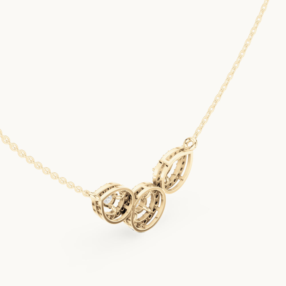 Pear and round lab-grown diamond halo trio mangalsutra pendant in yellow gold, 1.11 CT TW, view 2