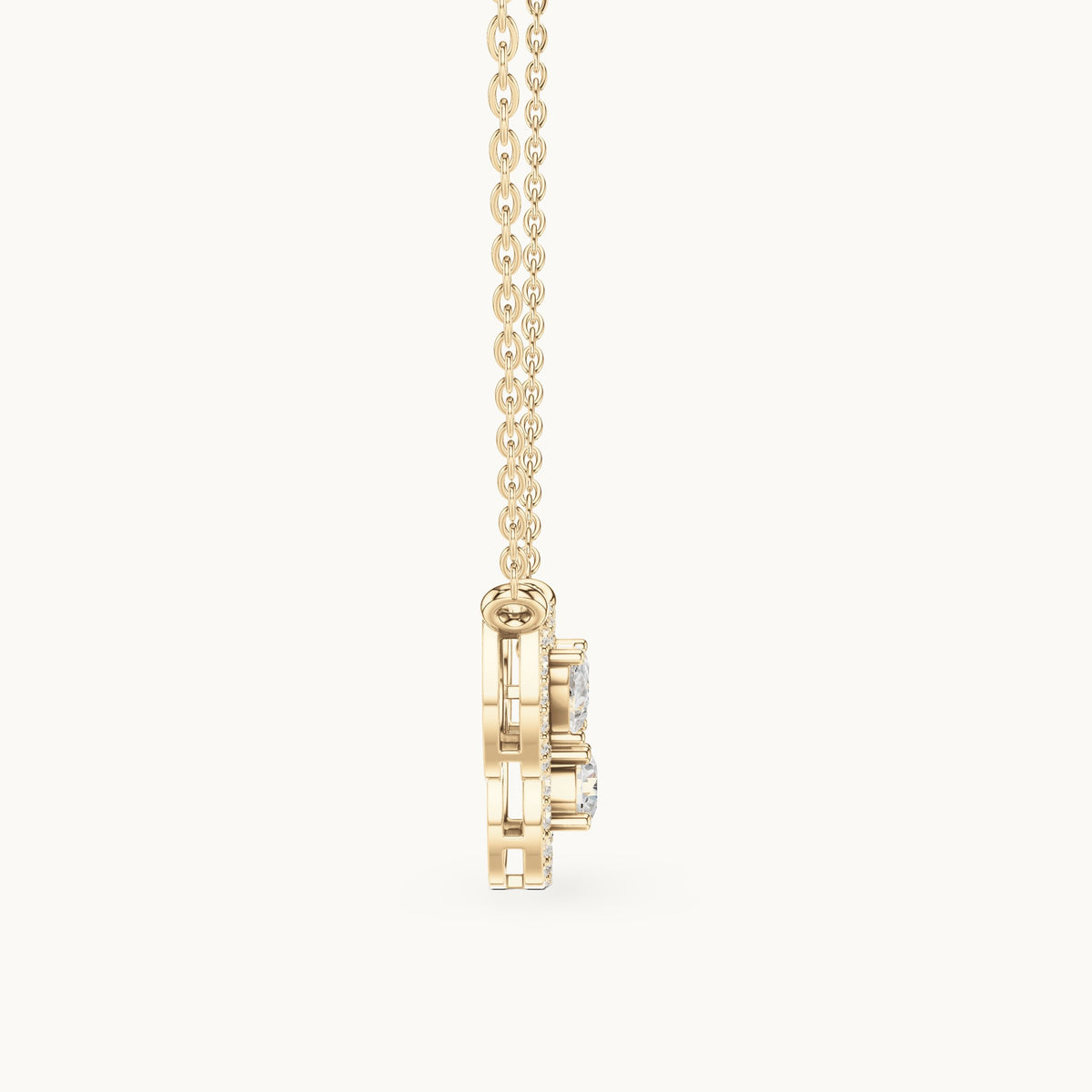 Pear and round lab-grown diamond halo trio mangalsutra pendant in yellow gold, 1.11 CT TW, view 3