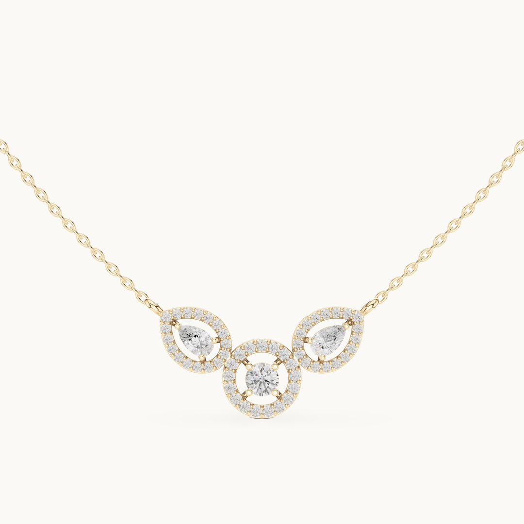 Pear and round lab-grown diamond halo trio mangalsutra pendant in yellow gold, 1.11 CT TW, view 4