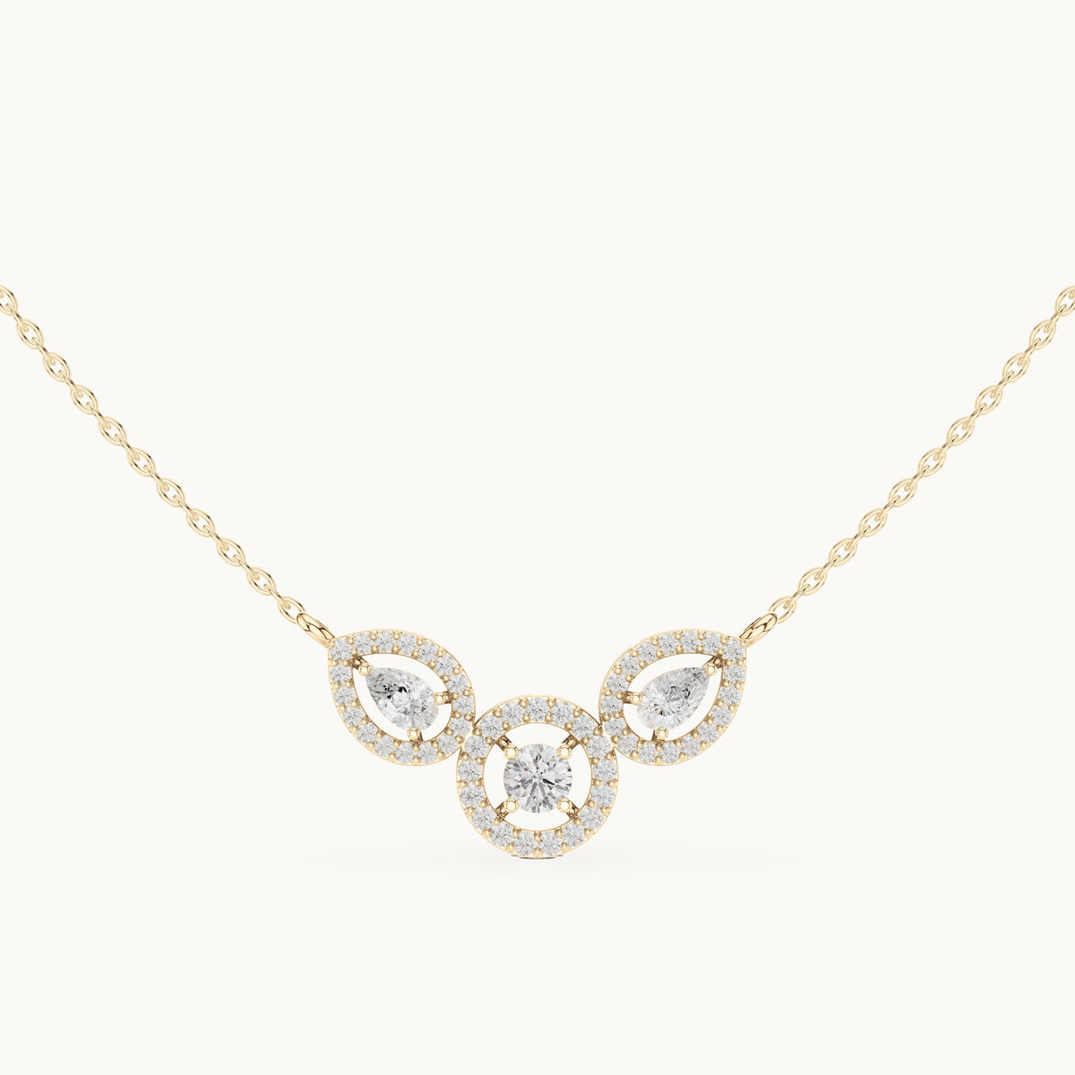 Pear and round lab-grown diamond halo trio mangalsutra pendant in yellow gold, 1.11 CT TW, view 4