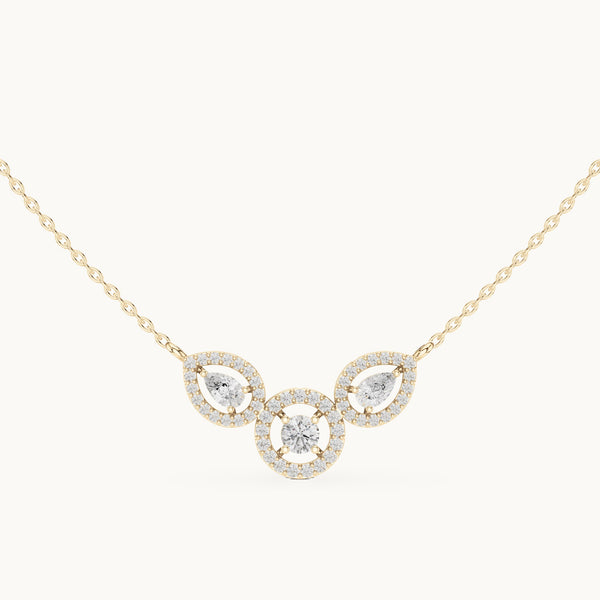 Pear and Round Lab-Grown Diamond Halo Trio Mangalsutra Pendant, 1.11 CT TW, Solid Gold