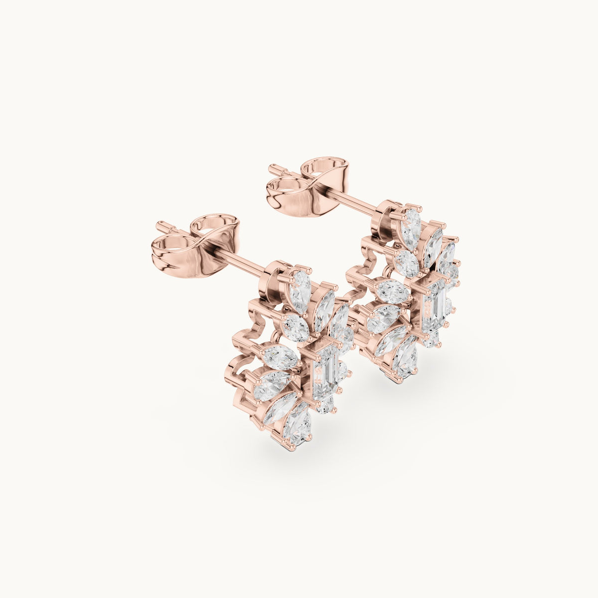 Marquise, pear and emerald-cut lab-grown diamond starburst stud earrings in rose gold, 1.00 CT TW, view 1