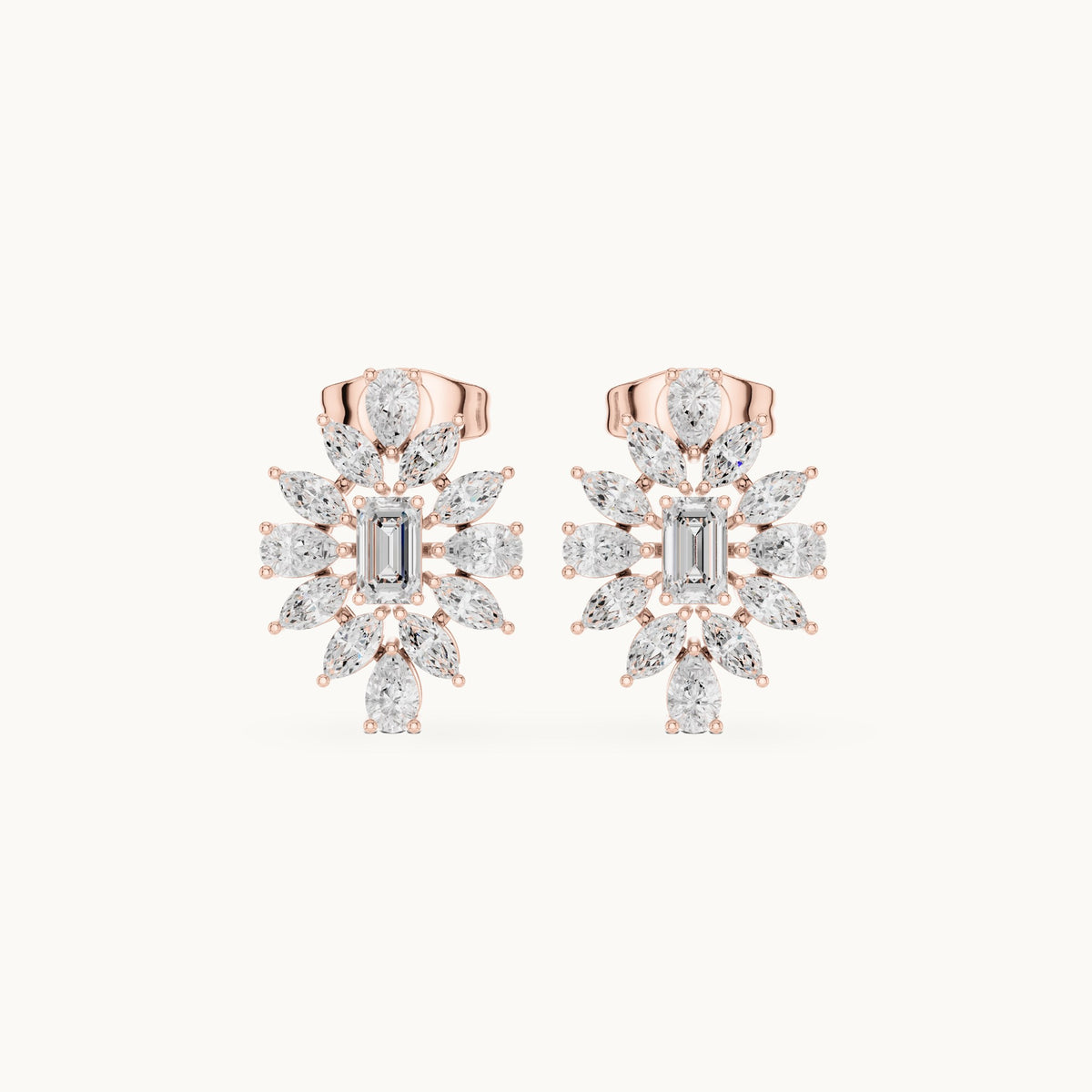 Marquise, pear and emerald-cut lab-grown diamond starburst stud earrings in rose gold, 1.00 CT TW, view 4