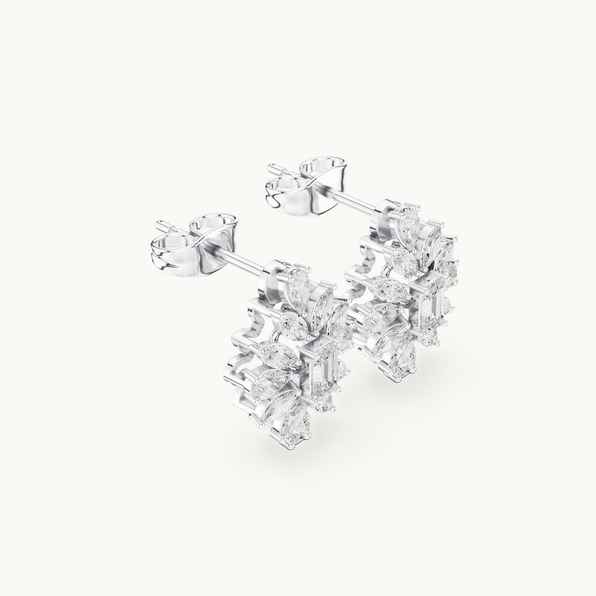 Marquise, pear and emerald-cut lab-grown diamond starburst stud earrings in white gold, 1.00 CT TW, view 1