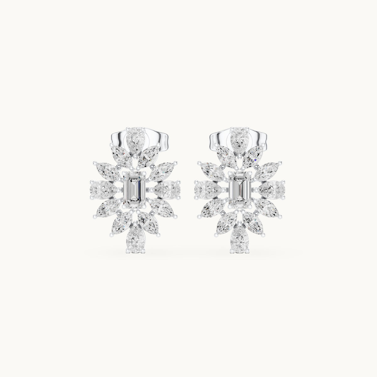 Marquise, pear and emerald-cut lab-grown diamond starburst stud earrings in white gold, 1.00 CT TW, view 4