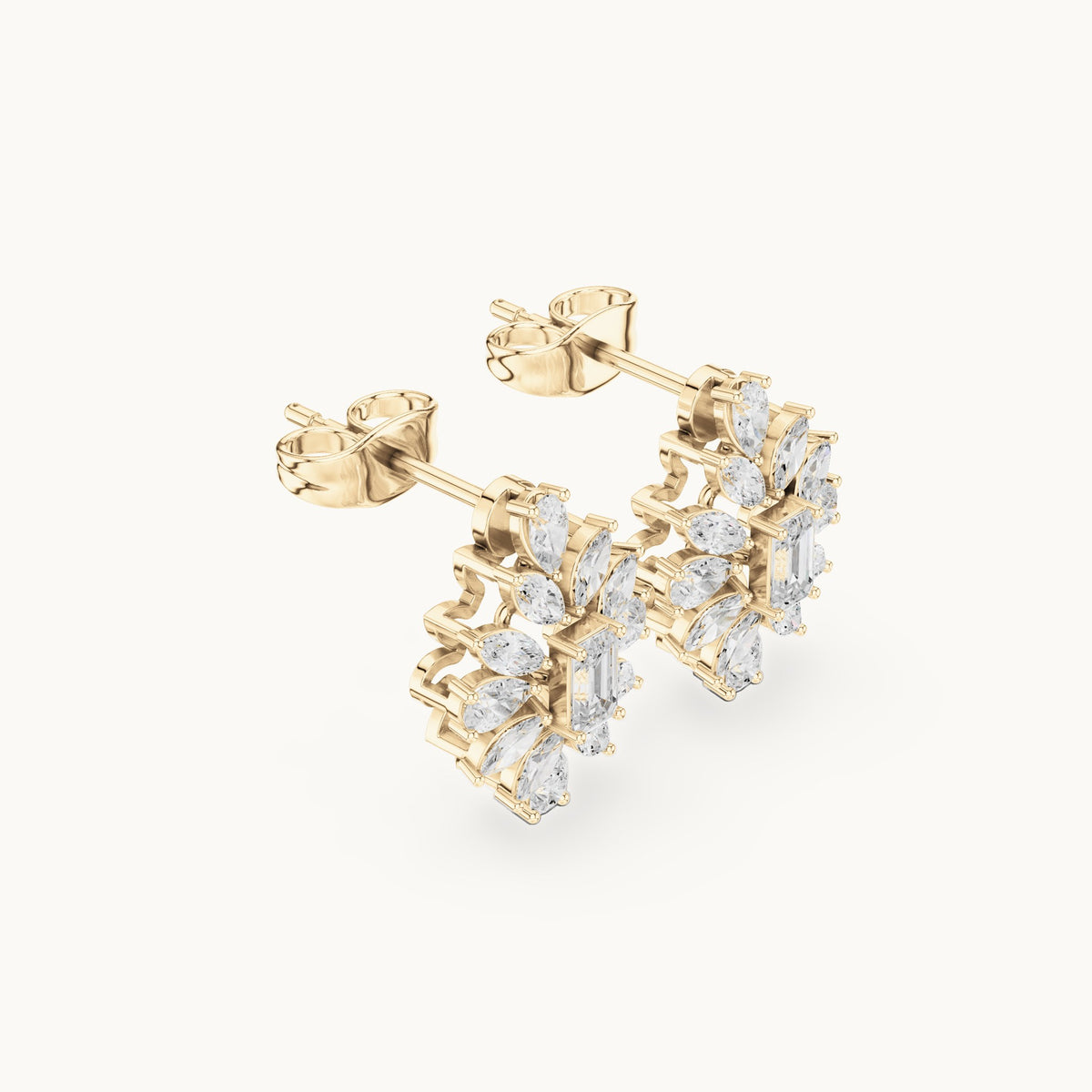 Marquise, pear and emerald-cut lab-grown diamond starburst stud earrings in yellow gold, 1.00 CT TW, view 1