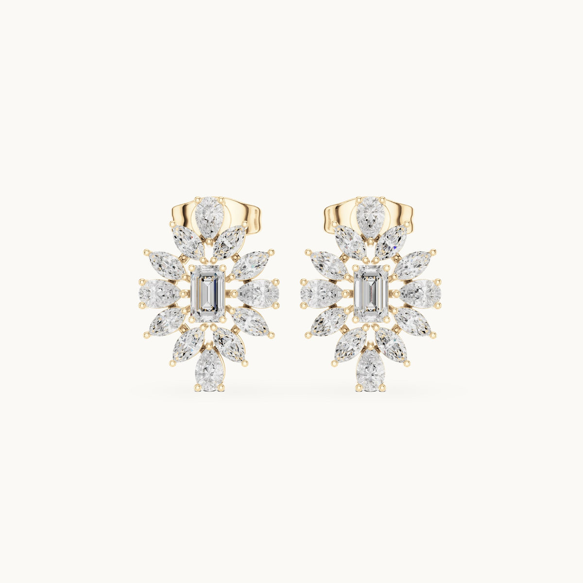 Marquise, pear and emerald-cut lab-grown diamond starburst stud earrings in yellow gold, 1.00 CT TW, view 4