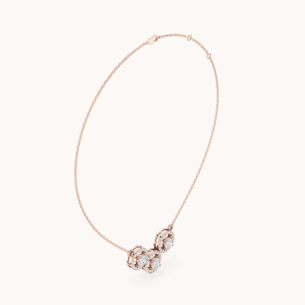 Round lab-grown diamond three-stone halo mangalsutra pendant in rose gold, 2.26 CT TW, view 1