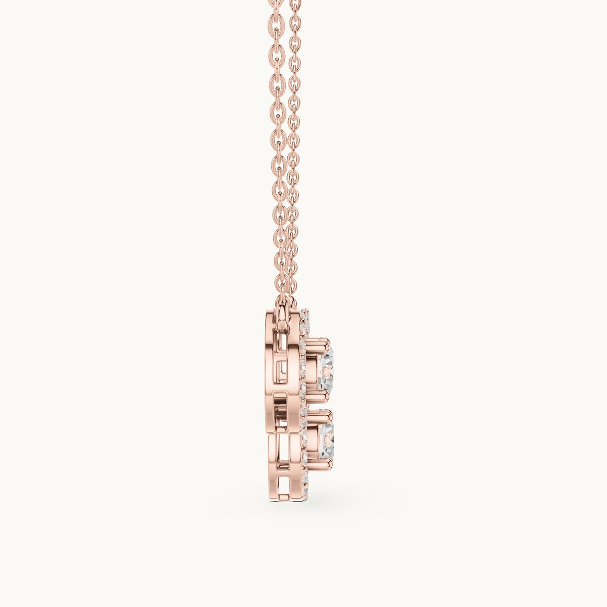 Round lab-grown diamond three-stone halo mangalsutra pendant in rose gold, 2.26 CT TW, view 3