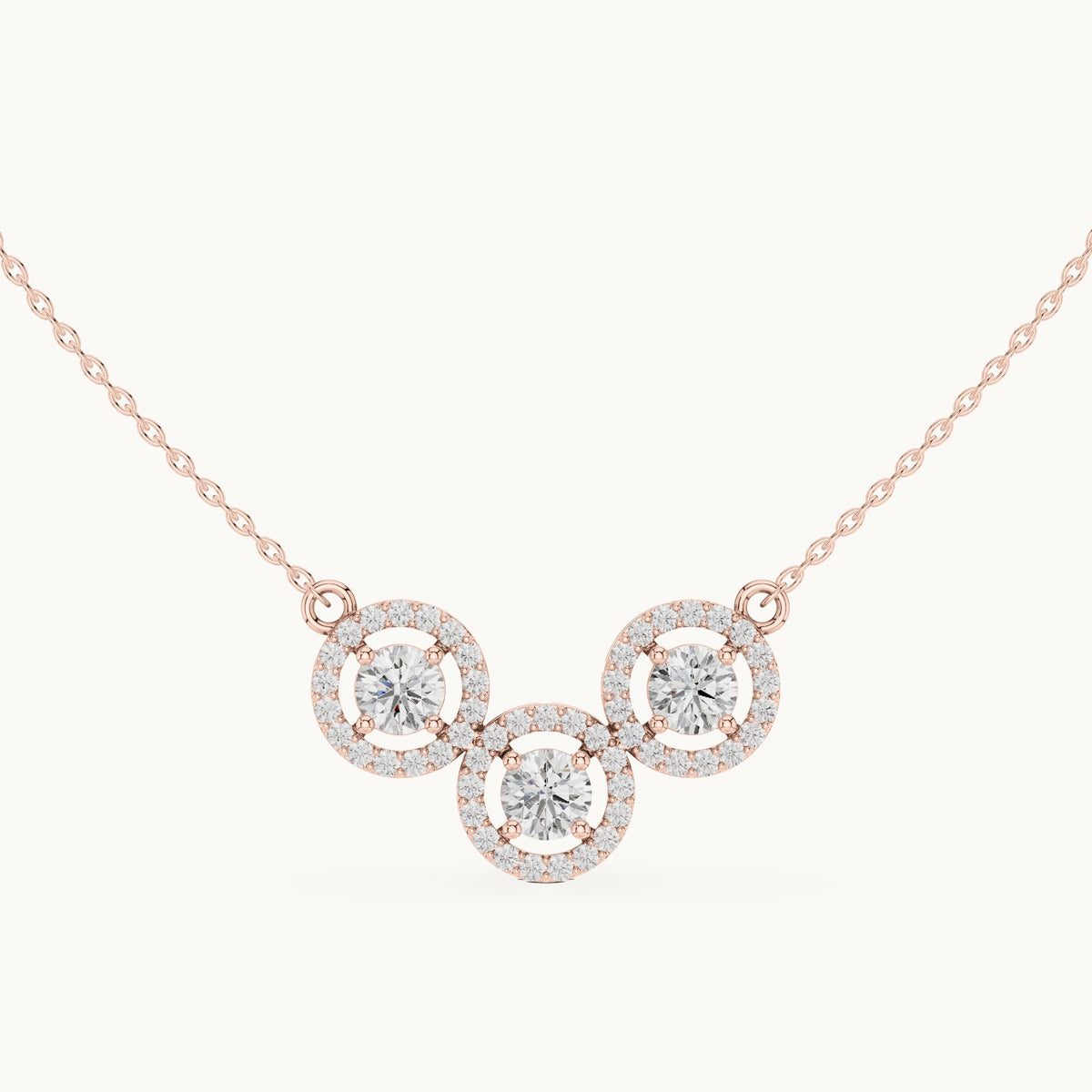 Round lab-grown diamond three-stone halo mangalsutra pendant in rose gold, 2.26 CT TW, view 4