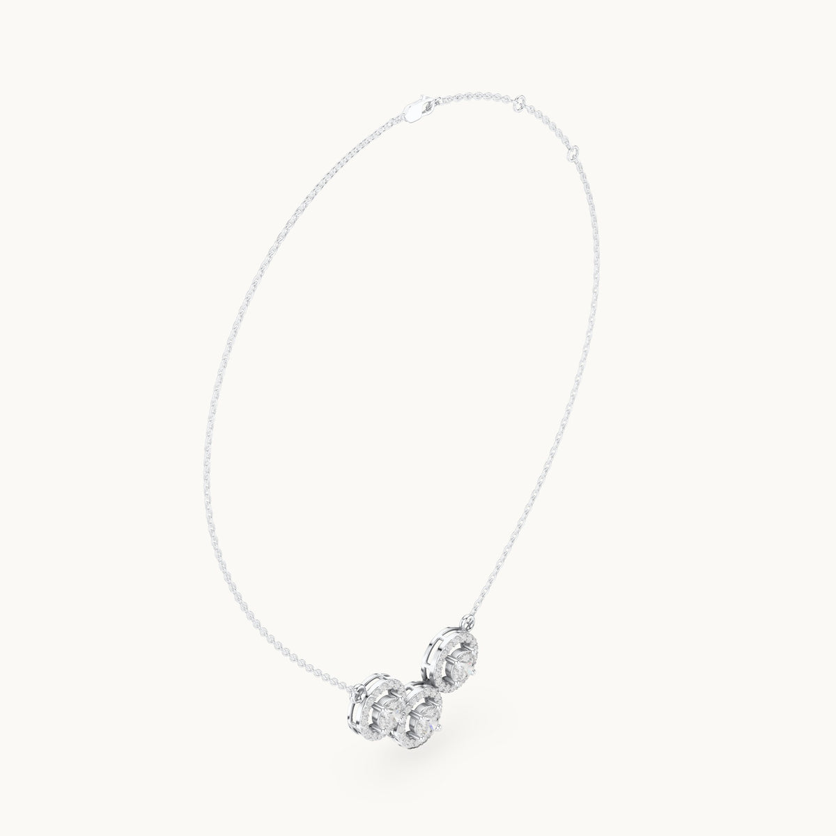 Round lab-grown diamond three-stone halo mangalsutra pendant in white gold, 2.26 CT TW, view 1
