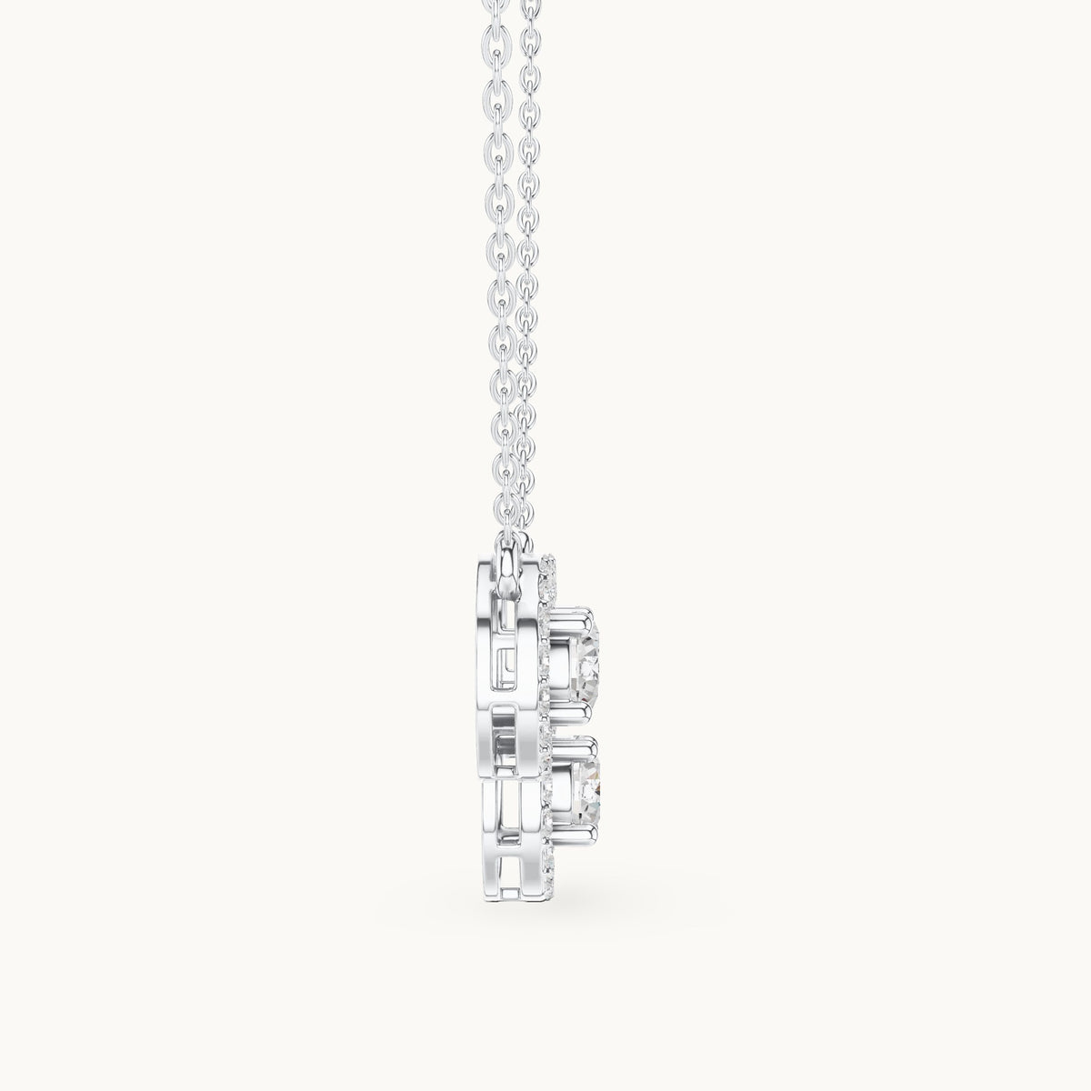 Round lab-grown diamond three-stone halo mangalsutra pendant in white gold, 2.26 CT TW, view 3