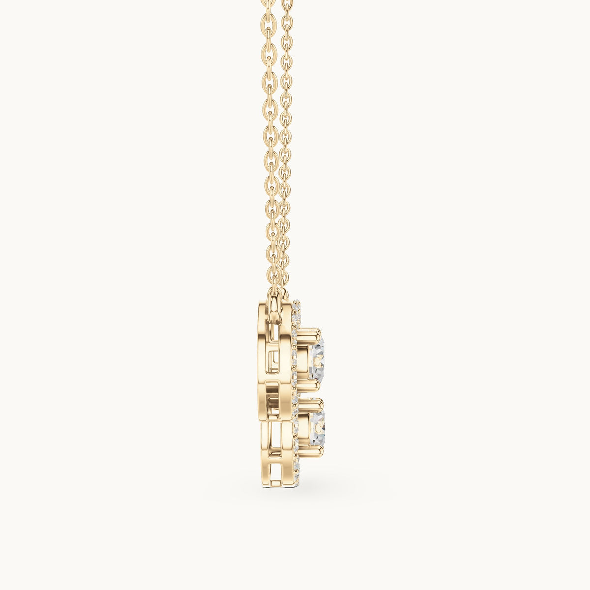 Round lab-grown diamond three-stone halo mangalsutra pendant in yellow gold, 2.26 CT TW, view 3