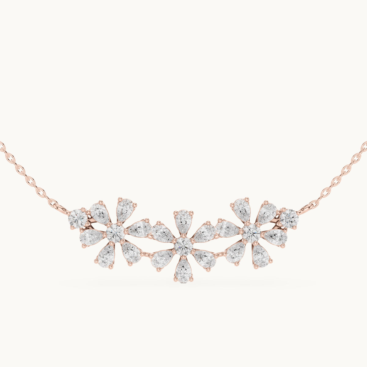Pear and round lab-grown diamond flower cluster mangalsutra pendant in rose gold, 2.22 CT TW, view 4