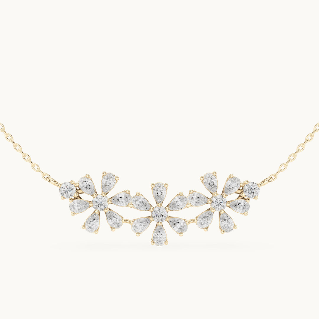 Pear and round lab-grown diamond flower cluster mangalsutra pendant in yellow gold, 2.22 CT TW, view 4