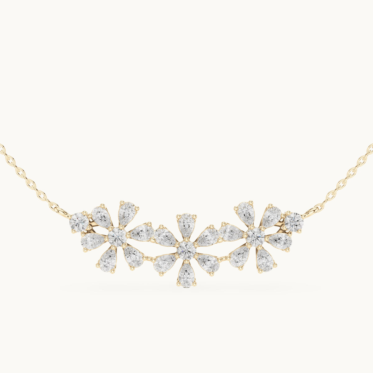 Pear and round lab-grown diamond flower cluster mangalsutra pendant in yellow gold, 2.22 CT TW, view 4