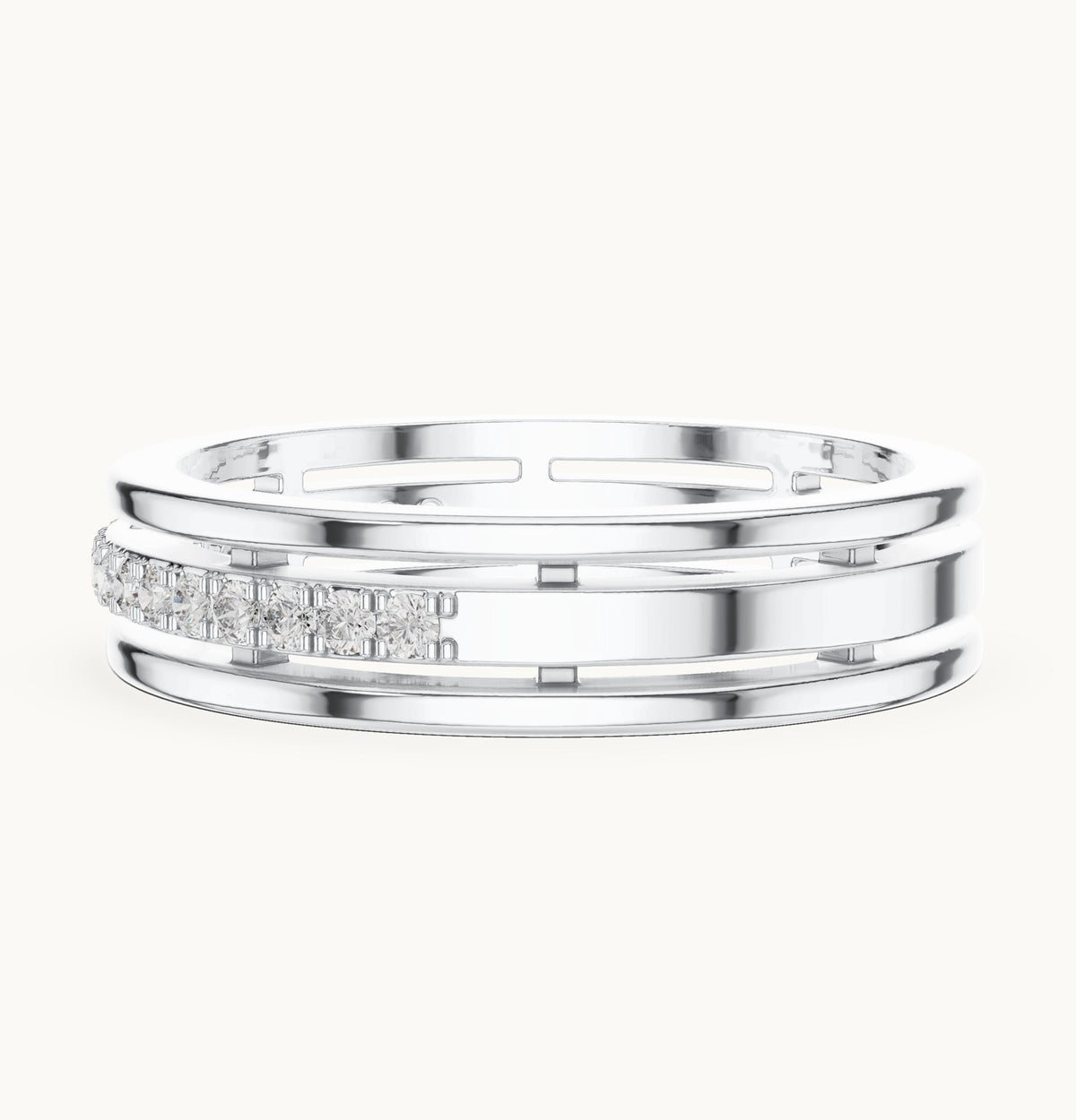 Round lab-grown diamond three-rail pavé half eternity band in white gold, 0.15 CT TW, view 3