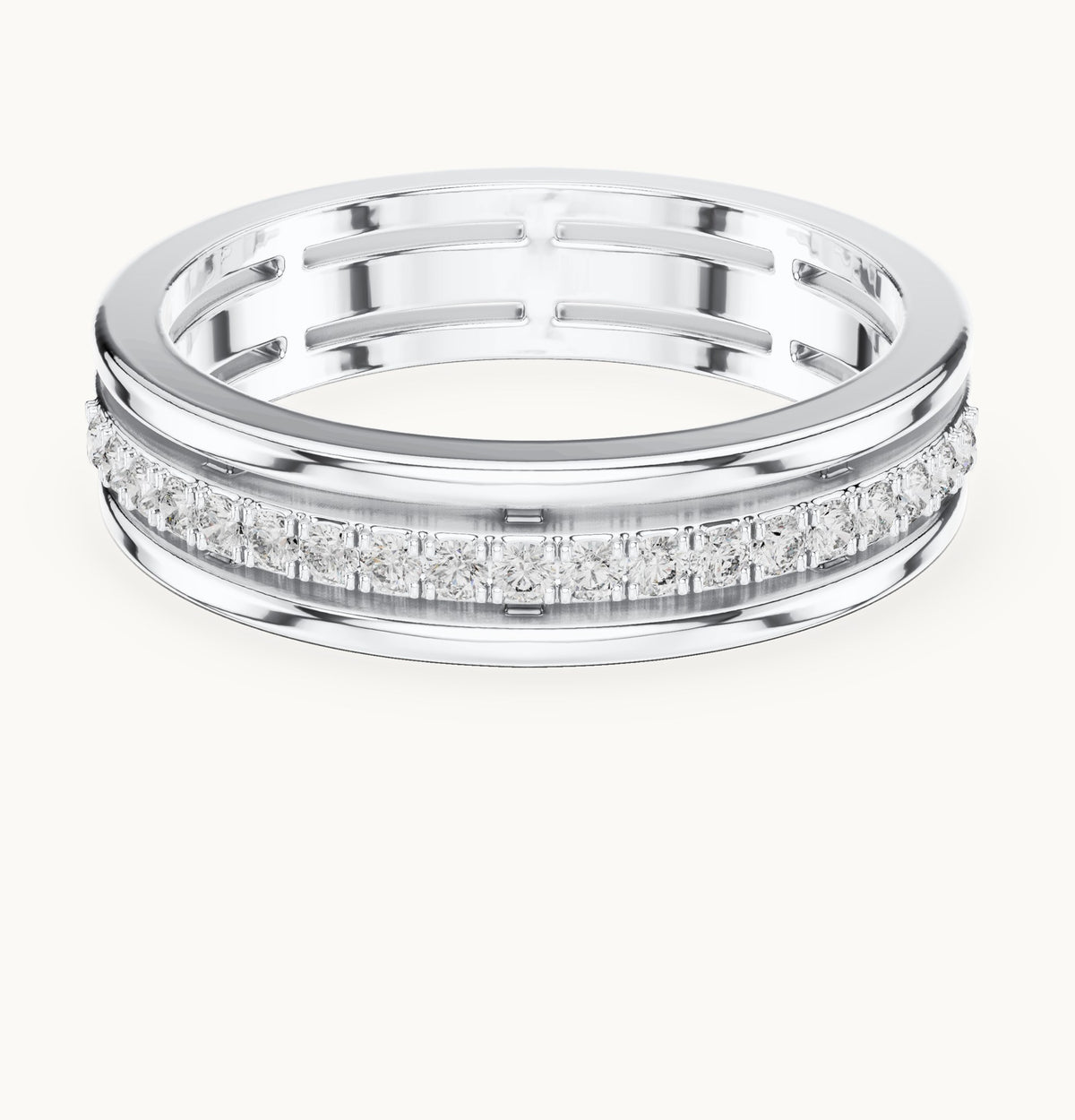Round lab-grown diamond three-rail pavé half eternity band in white gold, 0.15 CT TW, view 4
