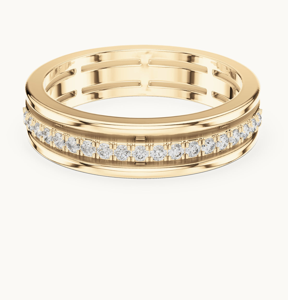 Round lab-grown diamond three-rail pavé half eternity band in yellow gold, 0.15 CT TW, view 4