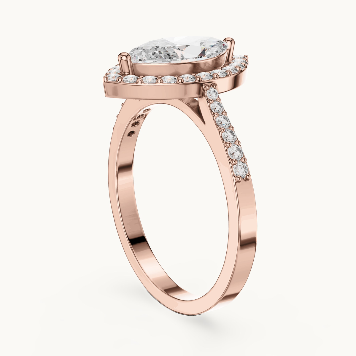 Marquise lab-grown diamond halo engagement ring in 14K rose gold, 1.34 CT TW, view 1
