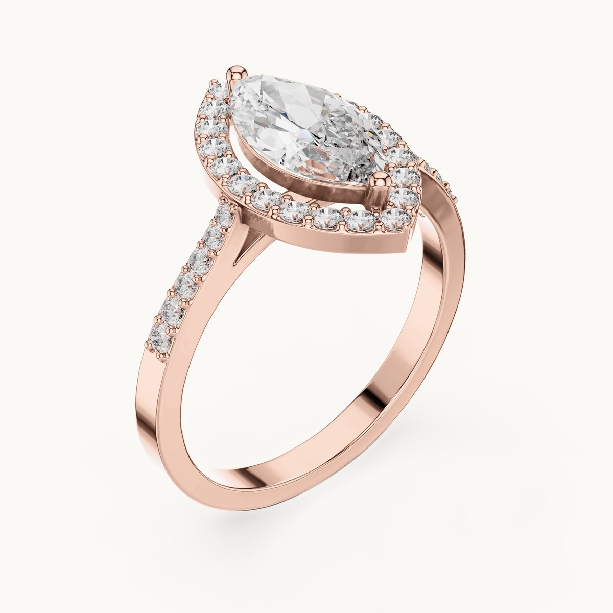 Marquise lab-grown diamond halo engagement ring in 14K rose gold, 1.34 CT TW, view 2