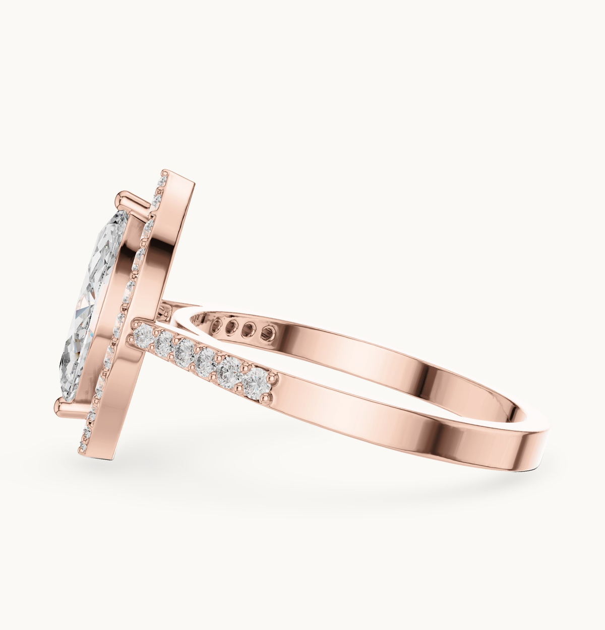 Marquise lab-grown diamond halo engagement ring in 14K rose gold, 1.34 CT TW, view 3