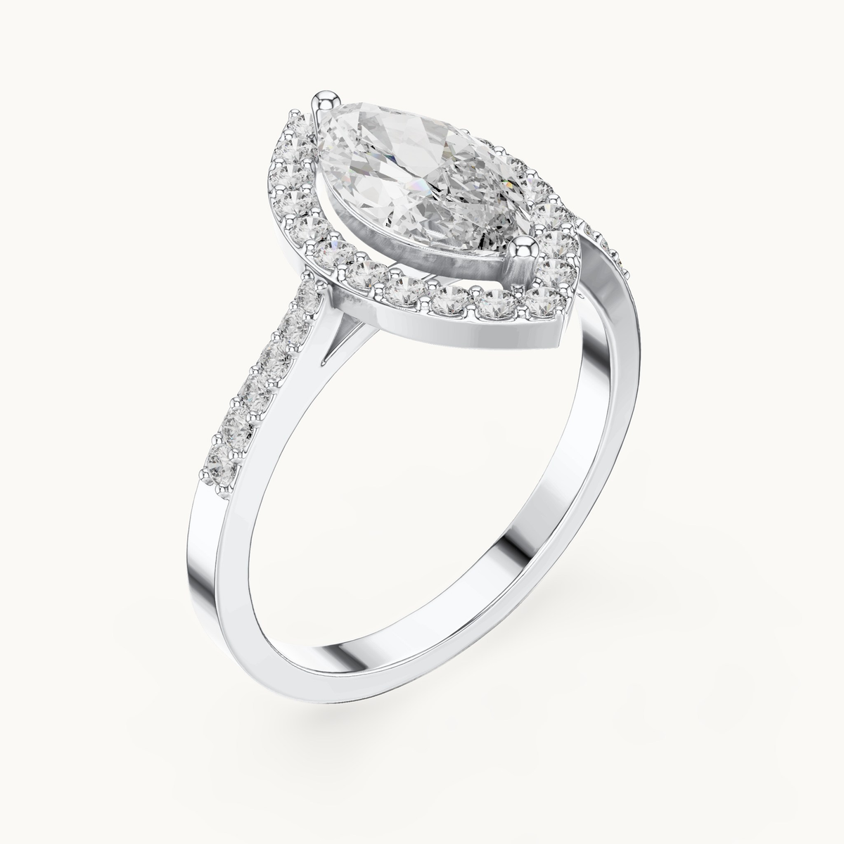 Marquise lab-grown diamond halo engagement ring in 14K white gold, 1.34 CT TW, view 2