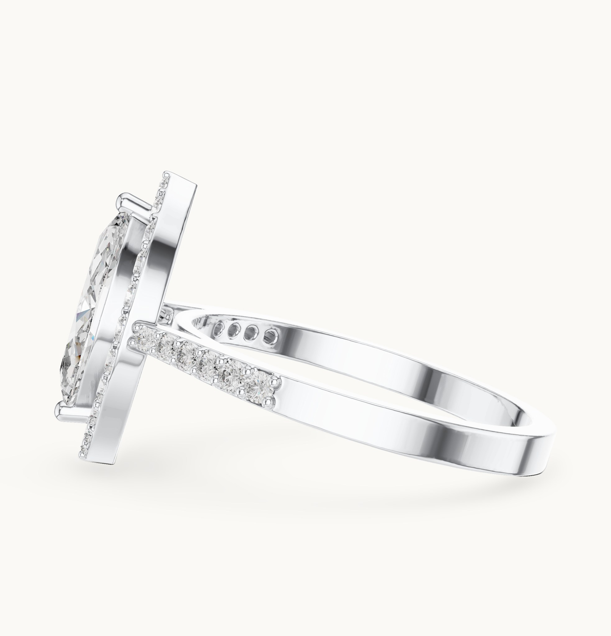Marquise lab-grown diamond halo engagement ring in 14K white gold, 1.34 CT TW, view 3