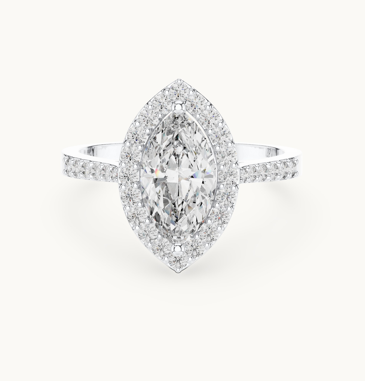 Marquise lab-grown diamond halo engagement ring in 14K white gold, 1.34 CT TW, view 4