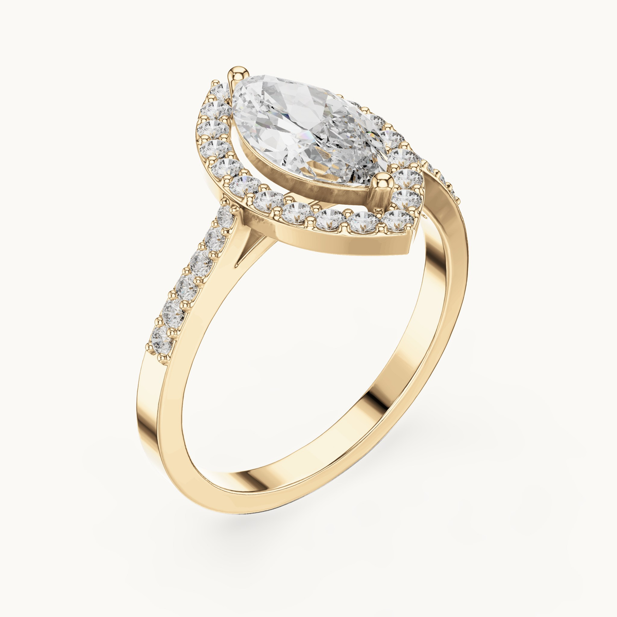 Marquise lab-grown diamond halo engagement ring in 14K yellow gold, 1.34 CT TW, view 2