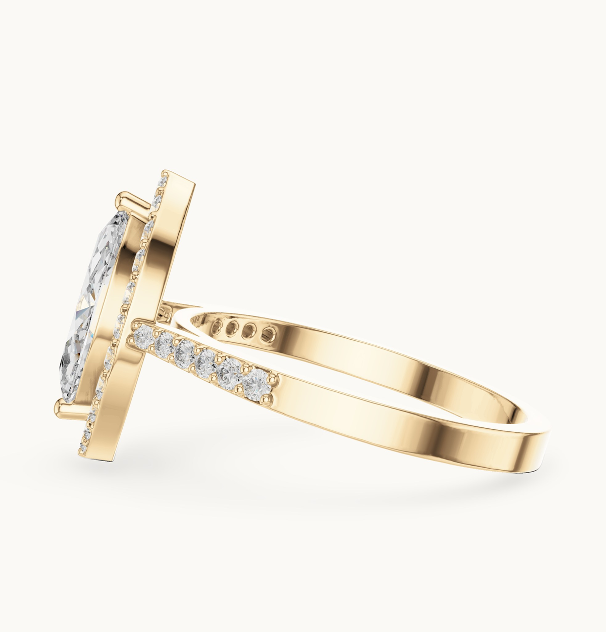 Marquise lab-grown diamond halo engagement ring in 14K yellow gold, 1.34 CT TW, view 3