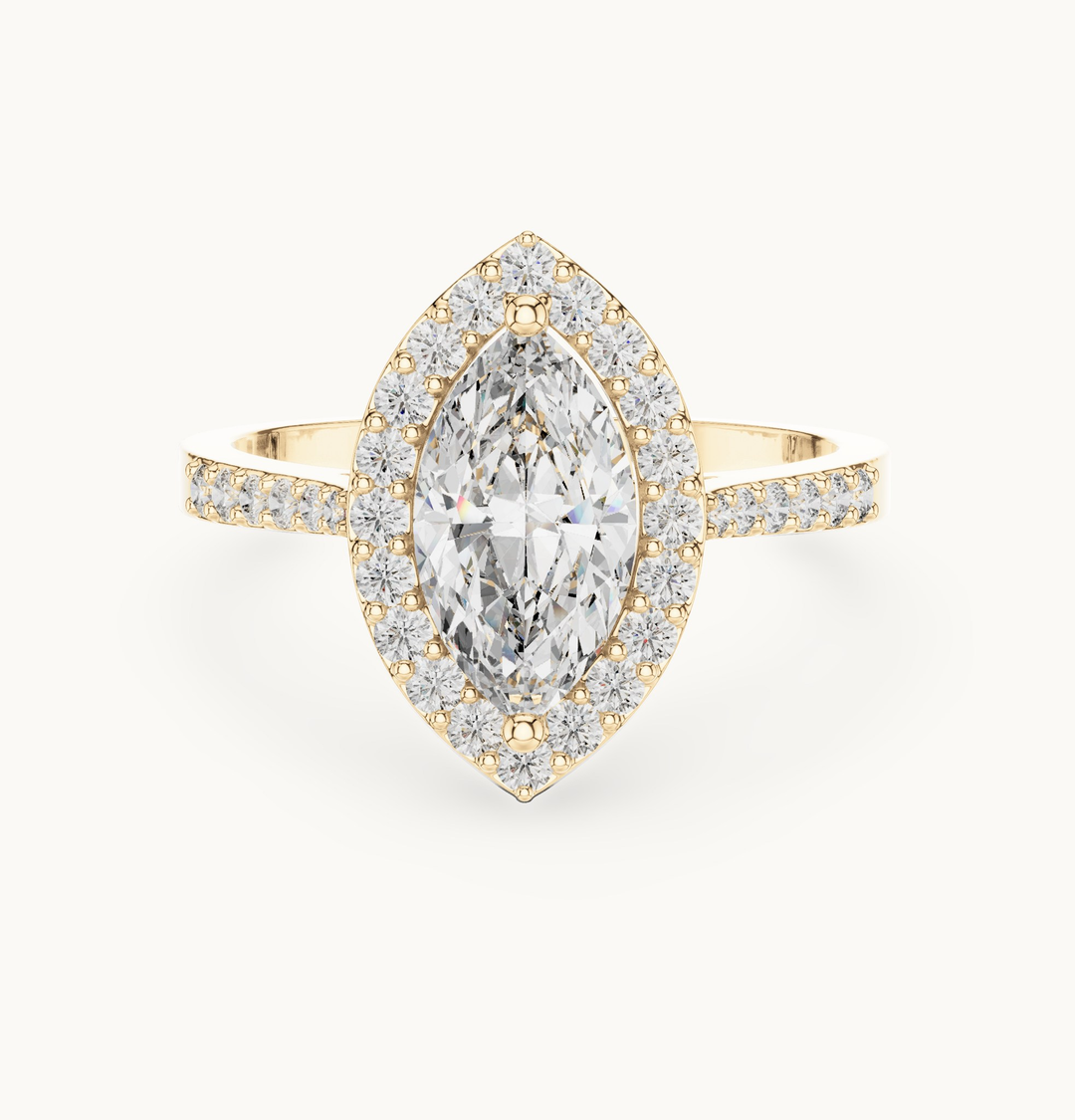 Marquise lab-grown diamond halo engagement ring in 14K yellow gold, 1.34 CT TW, view 4