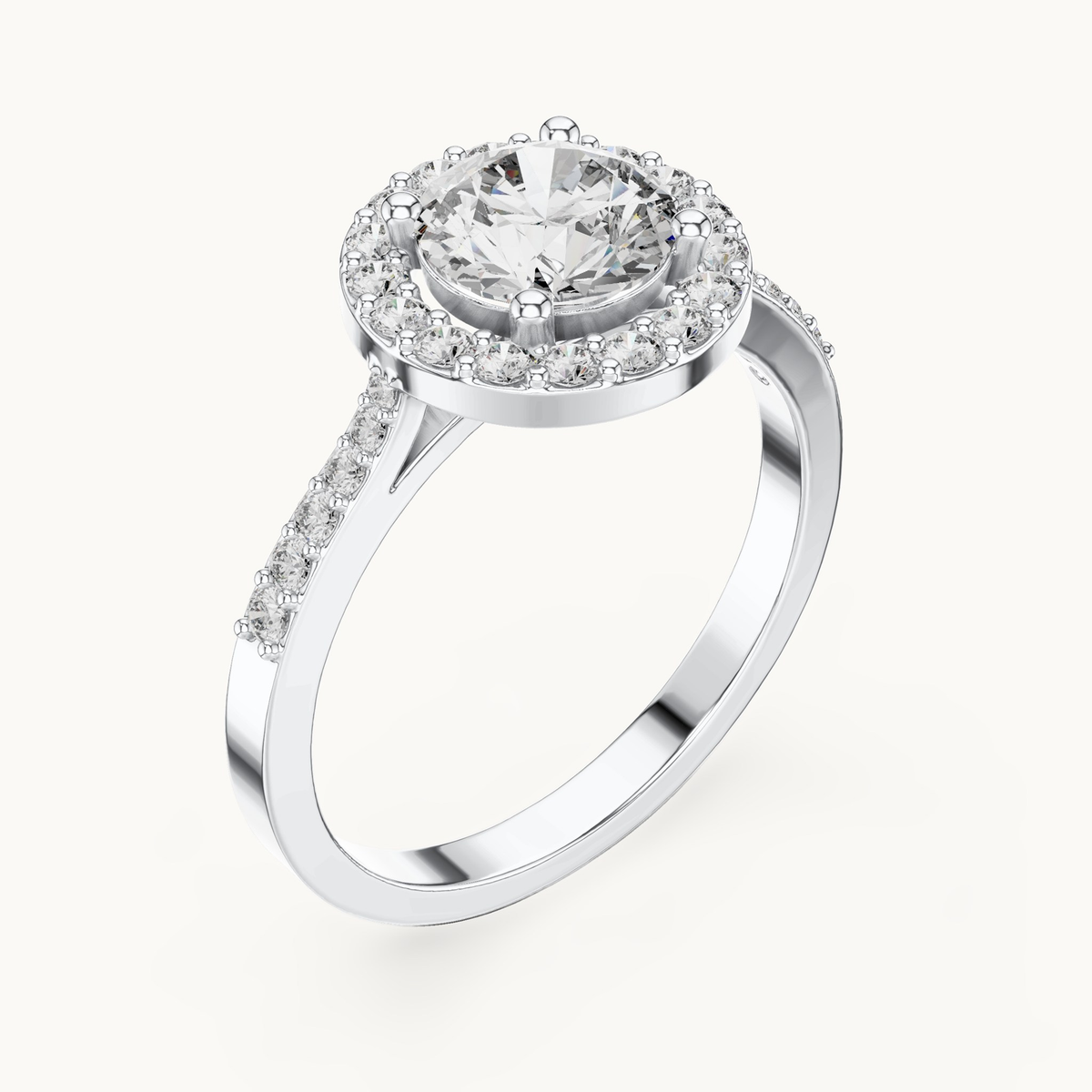 Round lab-grown diamond halo engagement ring in 14K white gold, 1.35 CT TW, view 2