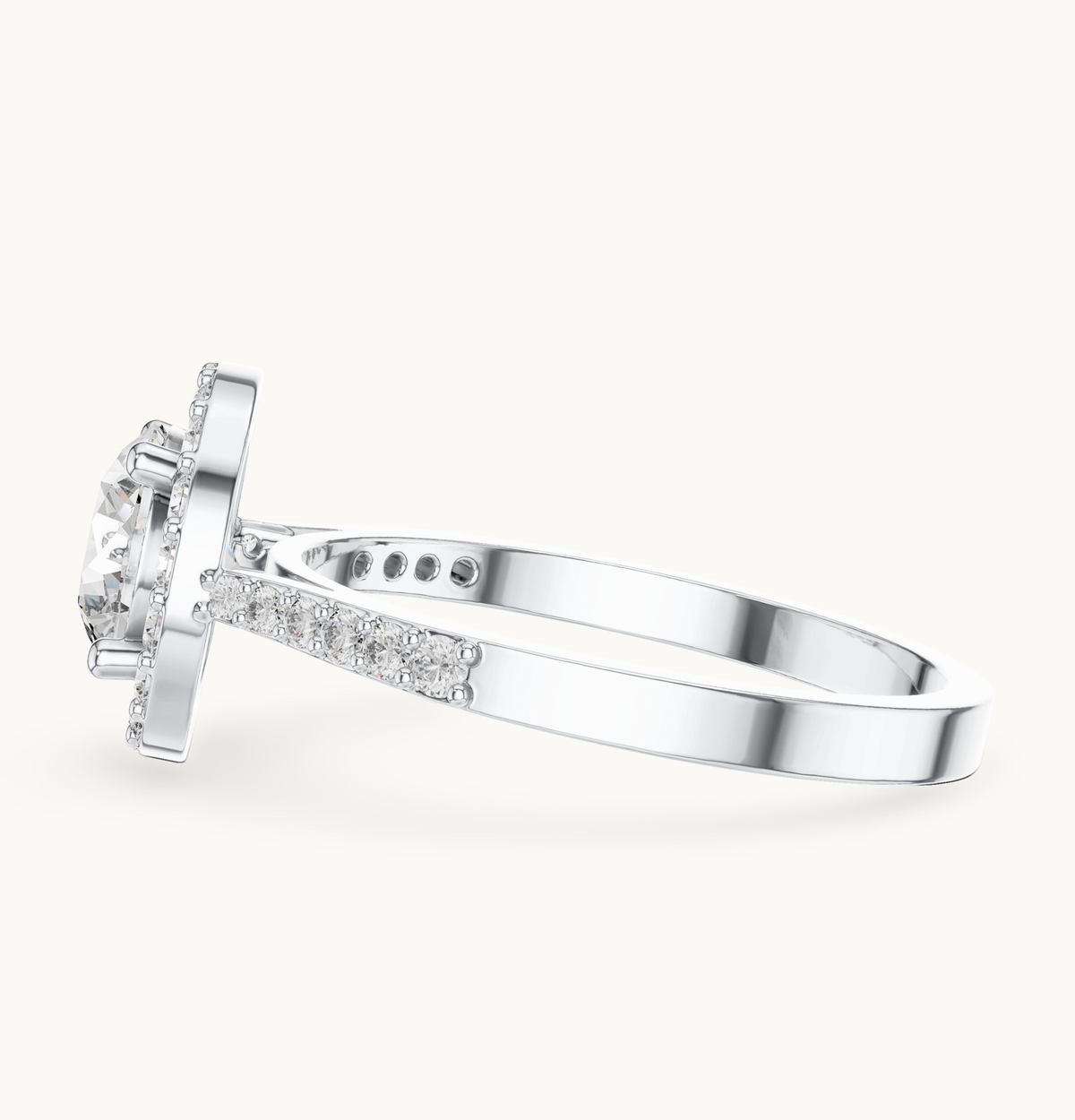Round lab-grown diamond halo engagement ring in 14K white gold, 1.35 CT TW, view 3