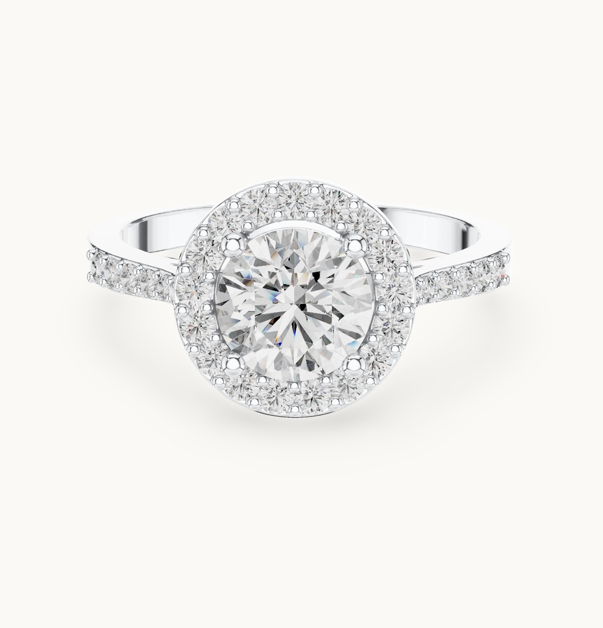 Round lab-grown diamond halo engagement ring in 14K white gold, 1.35 CT TW, view 4