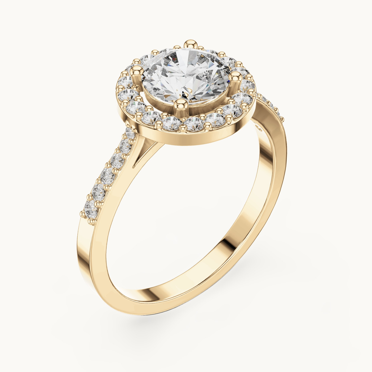Round lab-grown diamond halo engagement ring in 14K yellow gold, 1.35 CT TW, view 2