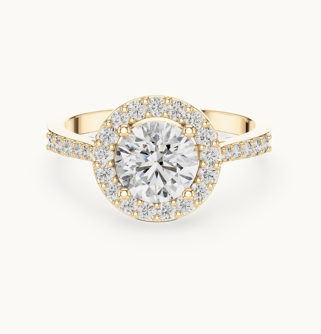 Round lab-grown diamond halo engagement ring in 14K yellow gold, 1.35 CT TW, view 4
