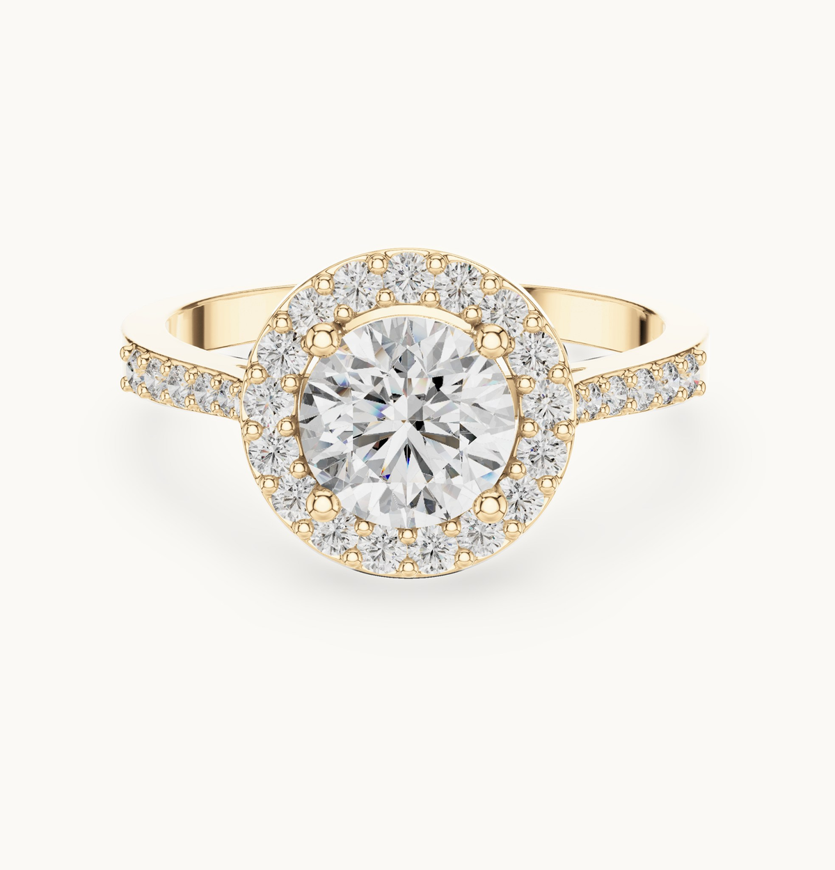 Round lab-grown diamond halo engagement ring in 14K yellow gold, 1.35 CT TW, view 4