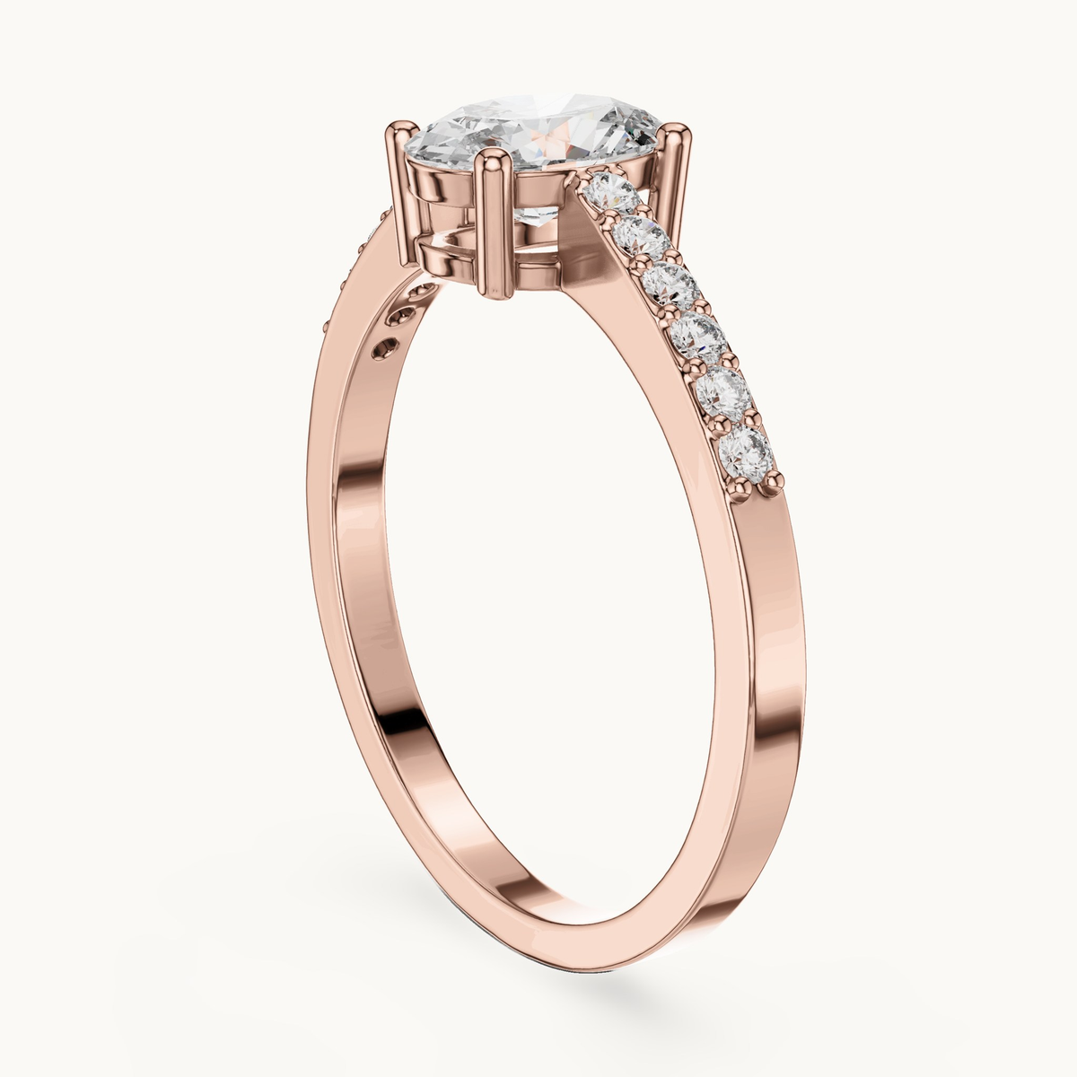Oval lab-grown diamond pavé engagement ring in 14K rose gold, 0.84 CT TW, view 1