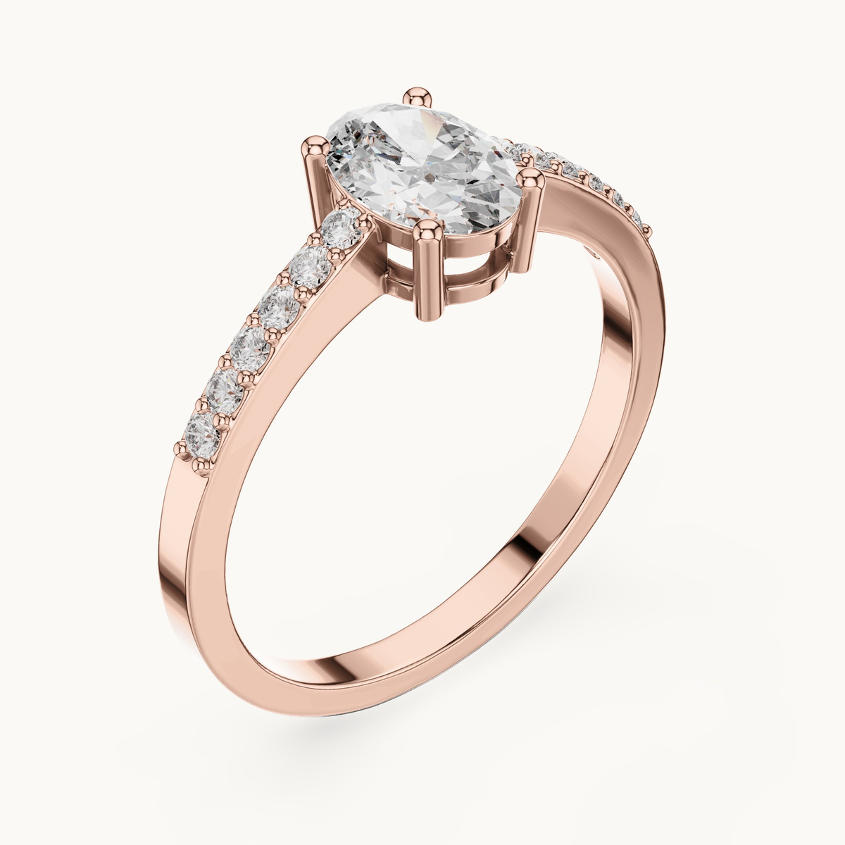 Oval lab-grown diamond pavé engagement ring in 14K rose gold, 0.84 CT TW, view 2