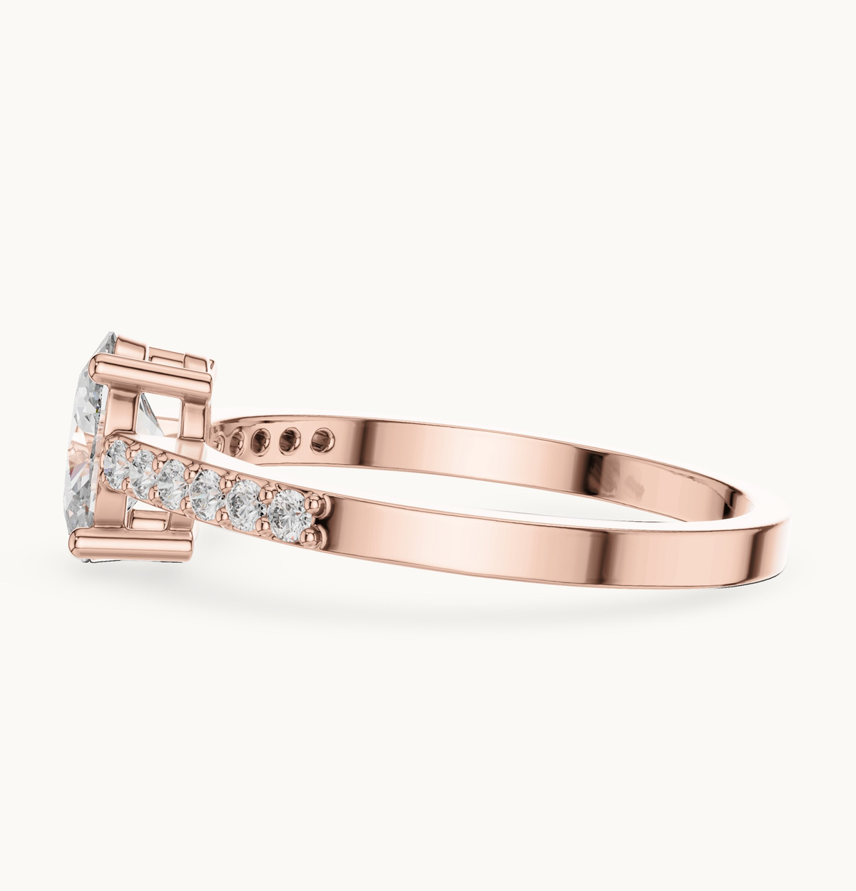 Oval lab-grown diamond pavé engagement ring in 14K rose gold, 0.84 CT TW, view 3