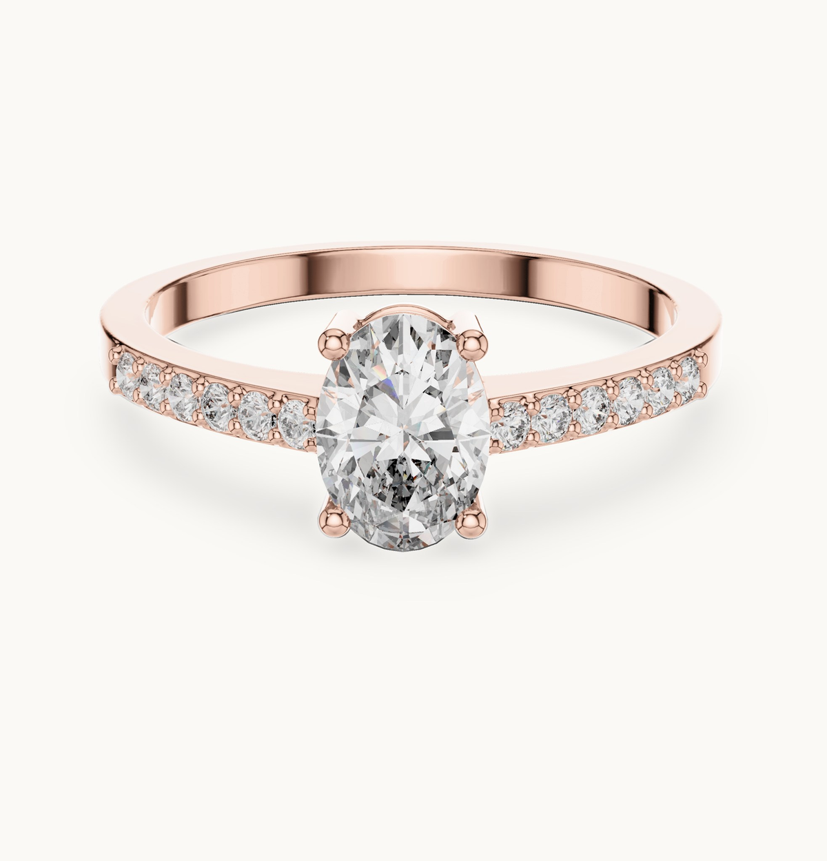Oval lab-grown diamond pavé engagement ring in 14K rose gold, 0.84 CT TW, view 4