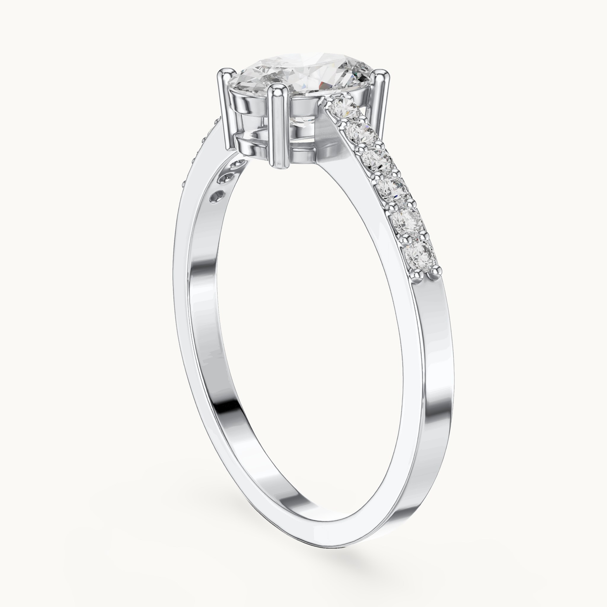 Oval lab-grown diamond pavé engagement ring in 14K white gold, 0.84 CT TW, view 1