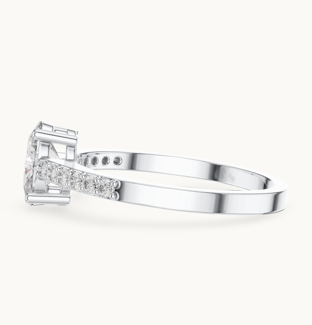 Oval lab-grown diamond pavé engagement ring in 14K white gold, 0.84 CT TW, view 3