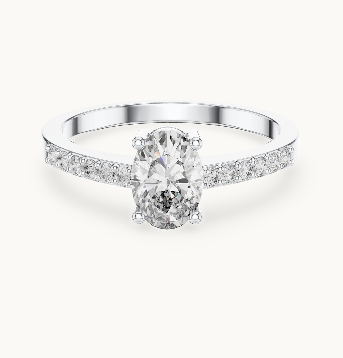 Oval lab-grown diamond pavé engagement ring in 14K white gold, 0.84 CT TW, view 4