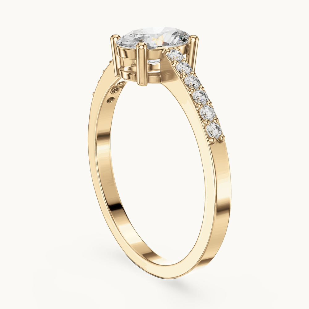 Oval lab-grown diamond pavé engagement ring in 14K yellow gold, 0.84 CT TW, view 1