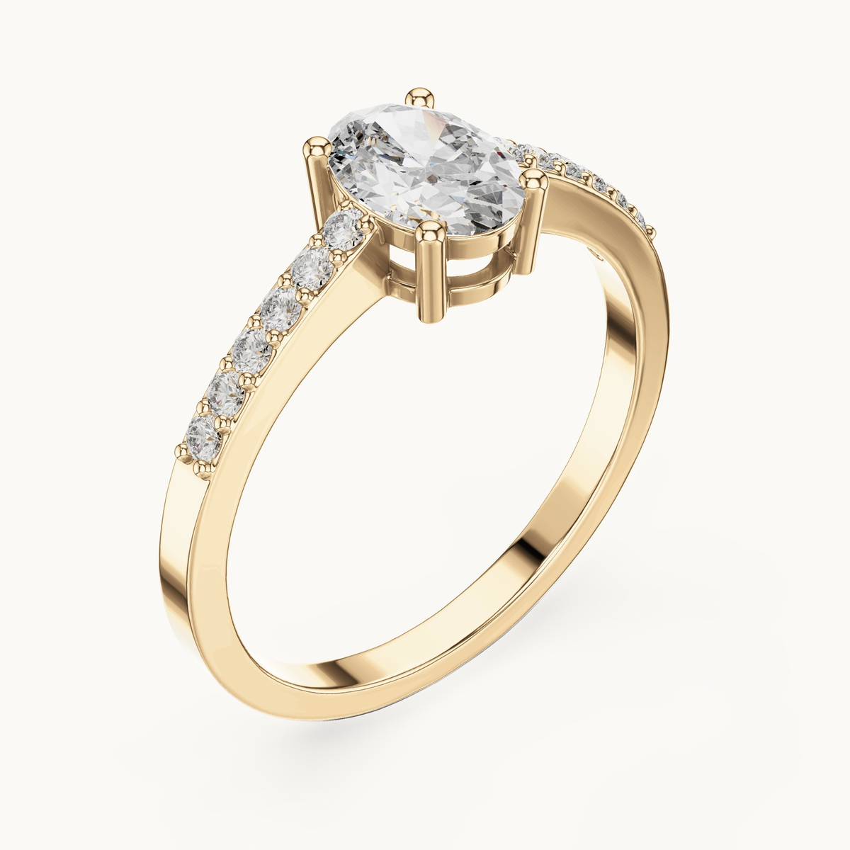 Oval lab-grown diamond pavé engagement ring in 14K yellow gold, 0.84 CT TW, view 2