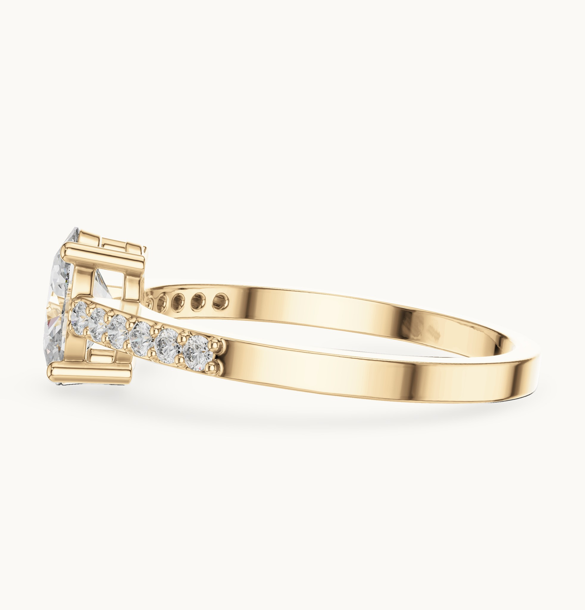 Oval lab-grown diamond pavé engagement ring in 14K yellow gold, 0.84 CT TW, view 3
